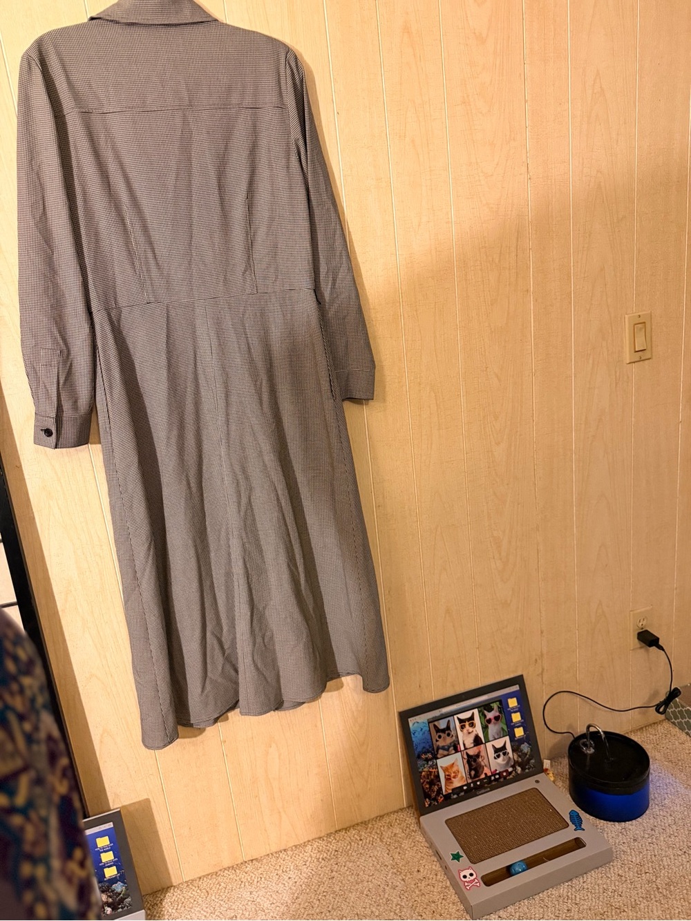 Talbots Olive-Gray Long Sleeve Button-Front Shirt Dress - Picture 9 of 10